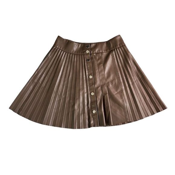 Zara Faux Leather Pleated Skirt Brown Blogger Favorite - Picture 2 of 10